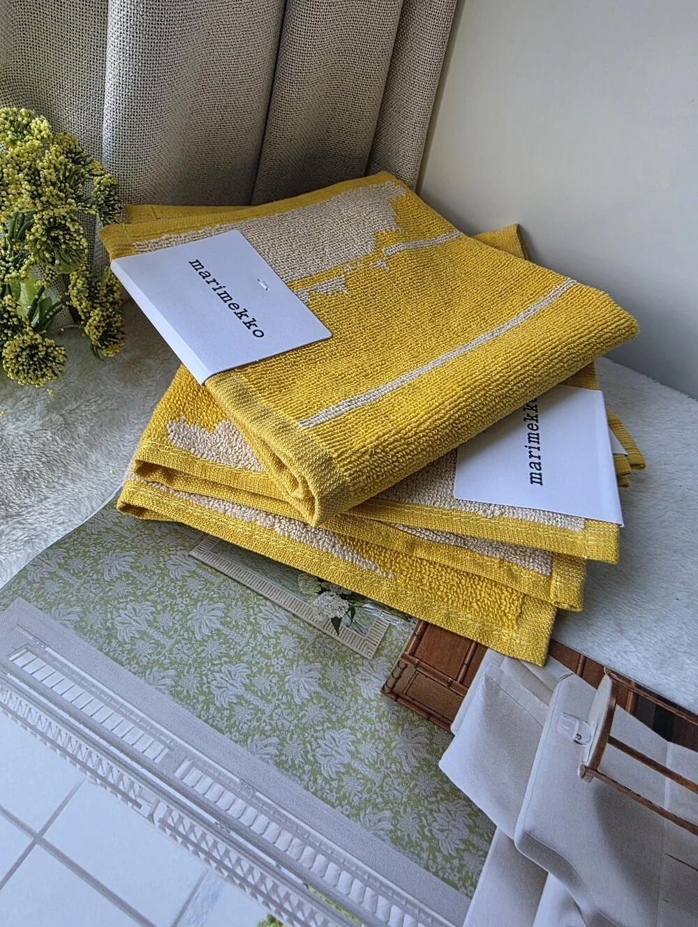 MARIMEKKO Unikko 3pc Mini Towel - Yellow /Offwhite